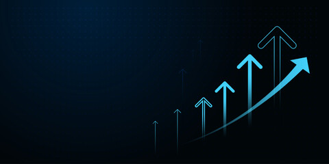 Upward Arrows blue growing on dark background A series of glowing, representing finance, business vector illustration