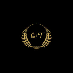 QT beautiful feminine and elegant wedding monogram initial logo with circle floral gold