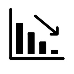 Black icon showing a bar chart with decreasing bars and a downward arrow, representing financial loss, decline, or negative performance trend.
