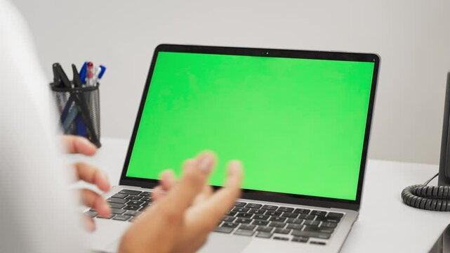 Close-Up of Hands Typing on Laptop with Green Screen &ndash; Clean Look for UI or Web Mockup