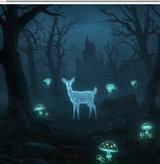 Enchanted Forest Glowing Deer and Mystical Mushrooms