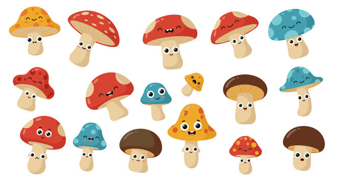 Playful mushroom characters vector illustration for fun and whimsical designs