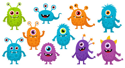 Colorful monster characters vector illustration for children's designs in flat style