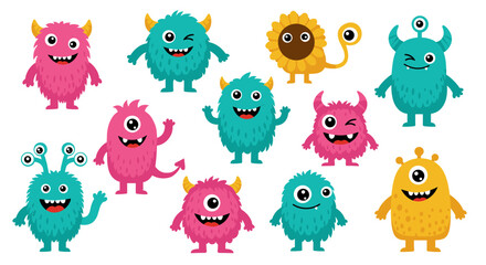 Cute monster collection vector illustration for fun children's design in flat style