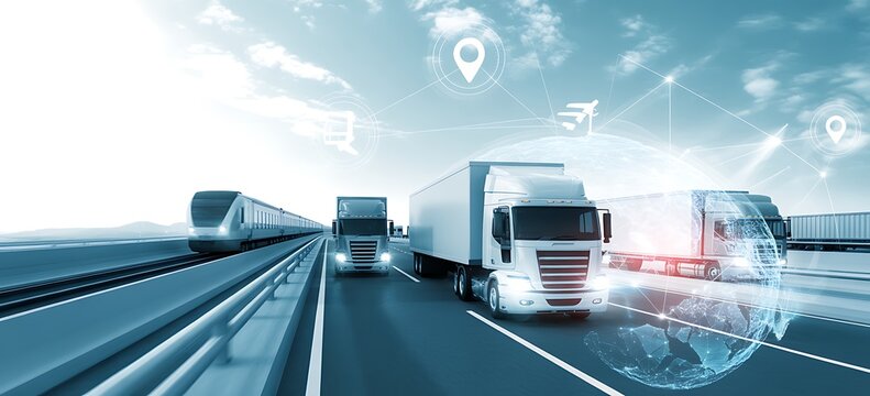 Modern transport logistics network truck train - Powered by Adobe
