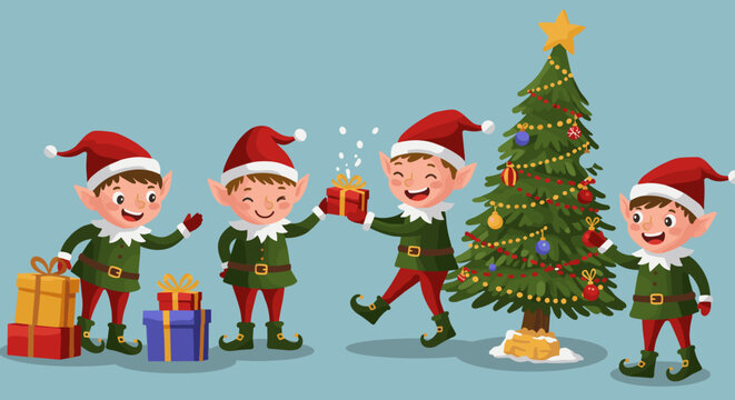 Christmas elf celebration vector illustration for holiday cards in festive cartoon style