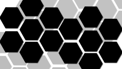 Obraz premium Abstract geometric background composed of interlocking black and white hexagons. Solid black hexagons, creating a stark monochrome contrast. Futuristic and technological aesthetic