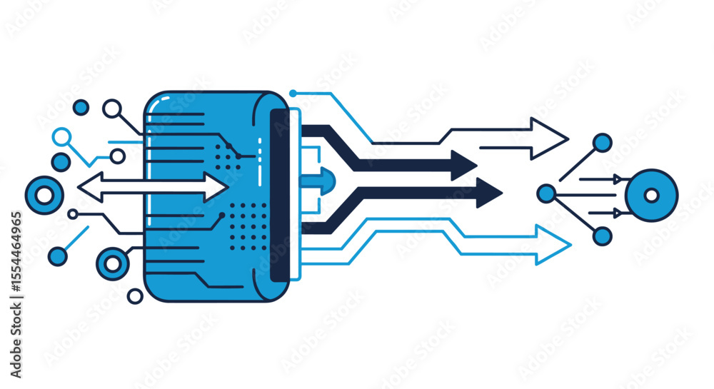 Poster digital data processing vector illustration for tech concept design in futuristic line style