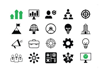 Business Icons: A collection of business and office concept icons, symbols for projects, websites, presentations, and infographics. Perfect for design assets.