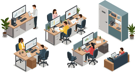 Isometric office workspace vector illustration design for business environments and infographics