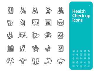 Health Check Up Sign Black Thin Line Icon Set Include of Urine and Blood Tests. Vector illustration of Icons