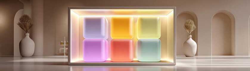 Showcase, CBG gummies, Illuminated shelf, Health store setting