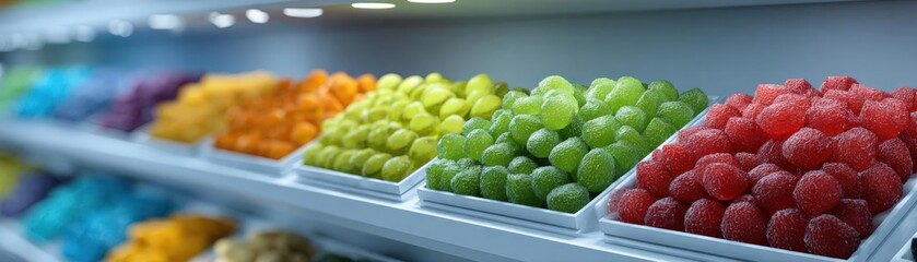 Showcase, CBG gummies, Illuminated shelf, Health store setting