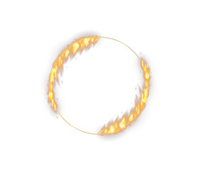 Flaming Circle Frame PNG. Realistic Fire Ring with Bright Orange Flames, Glowing Sparks, and Heat Trail for Explosive Effects or Fiery Border in Creative Projects