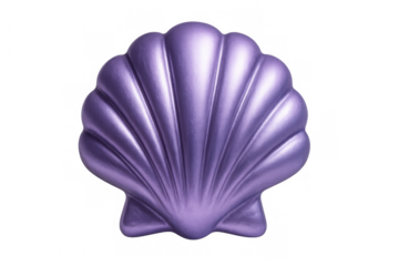 Metallic purple scallop seashell isolated on transparent background, evoking beach holidays and ocean souvenirs