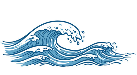 Ocean waves vector illustration - marine theme for print design in hand drawn style