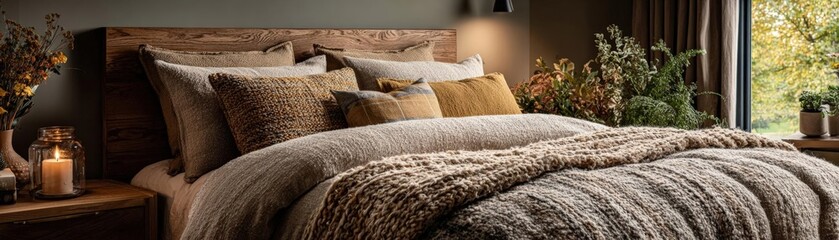 Transform a bedroom with statement boucle bed and cozy textiles in harmony