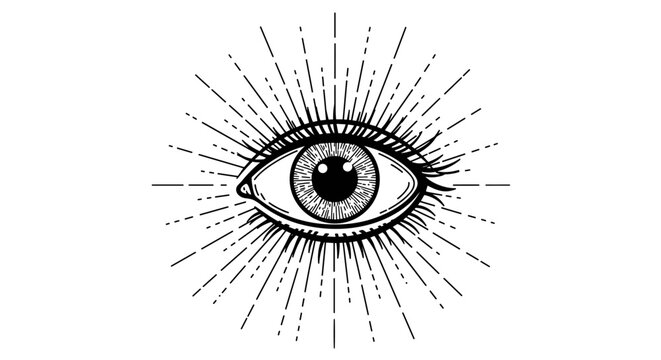 Intricate eye symbol vector illustration for tattoo or poster design in line art style