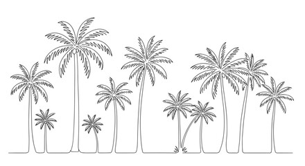 Fototapeta premium Continuous line palm trees vector illustration for tropical design, line art style