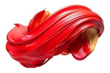 Twisted red and gold paint stroke on white background abstract art form brushstroke