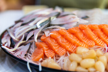 sashimi of salmon and gizzard shad