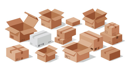 Fototapeta premium Cardboard boxes collection vector illustration for packaging design in flat style