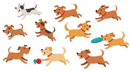 Fototapeta premium Playful dogs vector illustration: flat style design for pet-themed projects