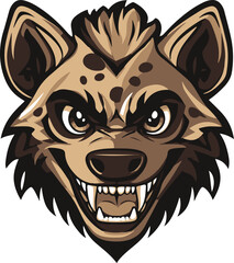 Aggressive Hyena Close-Up: A formidable close-up illustration of a hyena head, showcasing its menacing expression with bared teeth and intense stare.