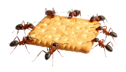 ants eating a biscuit isolated on transparent background