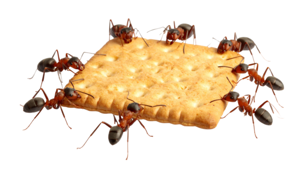 ants eating a biscuit isolated on transparent background