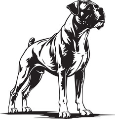 Boxer Dog Silhouette: A striking monochrome illustration of a dignified boxer dog, capturing the breed's muscular build and alert posture.