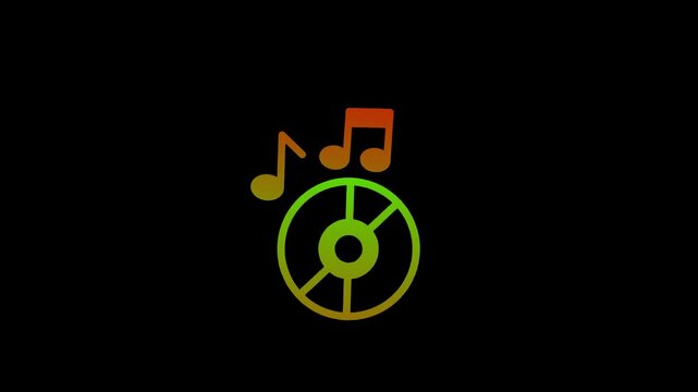 Colorful musical notes with a vinyl record shape symbol on black background