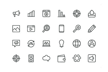 Modern Icon Collection: Clean and sleek icon set with various digital interface and business related icons, perfectly capturing the modern digital era and the essence of business.