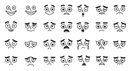 Naklejka premium Emotion expressions: black and white vector illustration for design projects