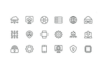 Technology Icons: A minimalist collection of technological icons designed to communicate innovation, connectivity, and the digital age.