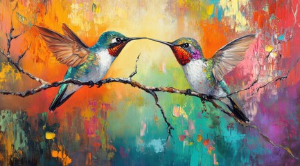 Two Hummingbirds Branch Painting