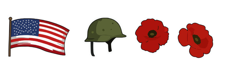 flag of usa with american flag, Army hat, flower vector illustration