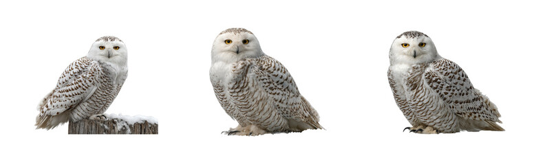 Fototapeta premium Snowy owl behavior in winter habitat bird nature wildlife observation cut out set png