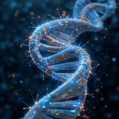 Fractal DNA helix illustrating scientific concepts in a swirling, starry blue and black space