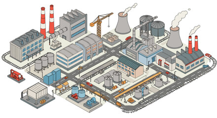 Isometric industrial complex vector illustration for design