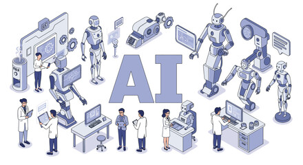 Fototapeta premium Futuristic ai technology and robotics in research and development vector illustration