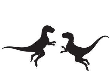 Two Black Dinosaurs Facing Each Other Silhouette