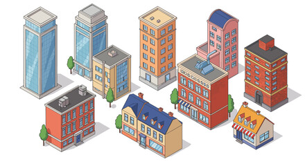 Isometric cityscape architecture vector illustration for urban design projects