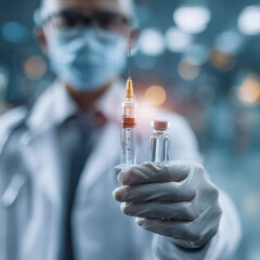 Global Health Initiative: Medical Professional Prepares Syringe and Vial for Vaccination or Essential Treatment
