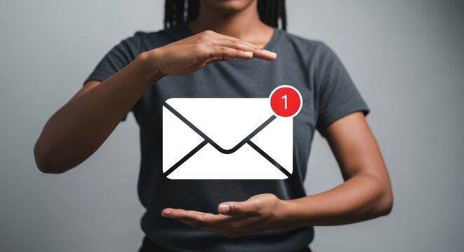 Woman Presents Email Notification Icon