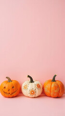 Hand painted creative Halloween autumn pumpkins with copy space