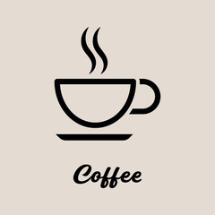 Black Coffee Cup Icon Steam Beige Background vector