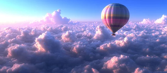 Keuken achterwand Ballonnen Colorful hot air balloon above soft clouds at sunrise  © Trisna
