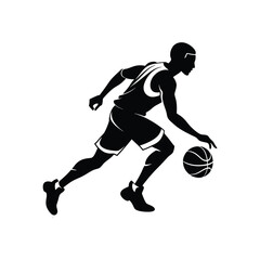 Silhouette of Basketball Player Dribbling Vector Illustration