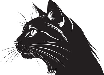 Elegant Black Cat: A stylized silhouette of a sleek black cat, showcasing its profile with detailed whisker and eye, exuding an air of mysterious charm. 